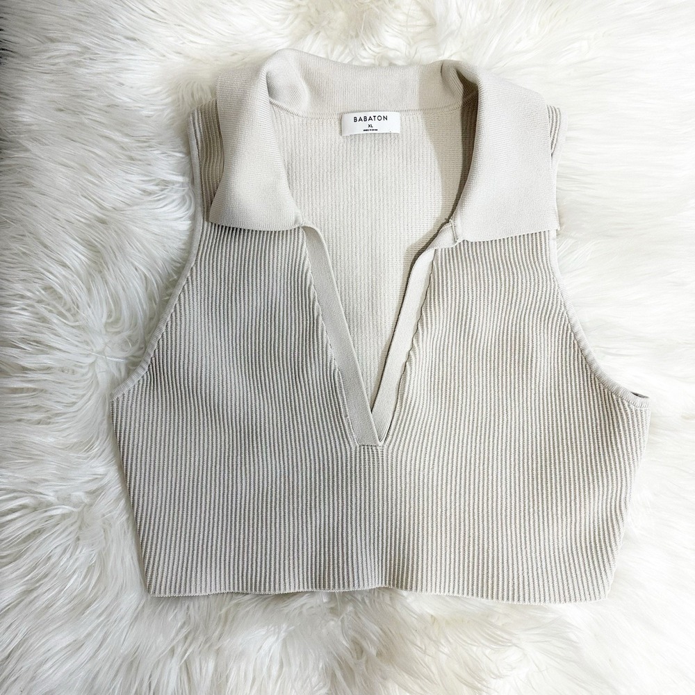 Babaton‎ Aritzia Womens Sculpt Knit Polo Tank Top Size Large Stretchy Open Neck